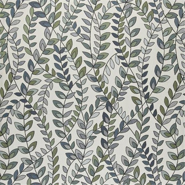 Designer Fabrics K0027A 54 in. Wide Blue; Green And Off White; Vines And Leaves Upholstery Fabric K0027A - main